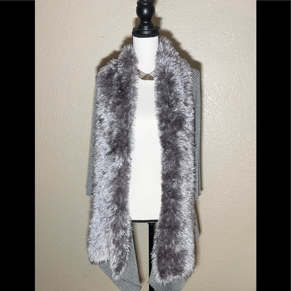 Lauren Michelle Silver Faux Fur Accent Cardigan